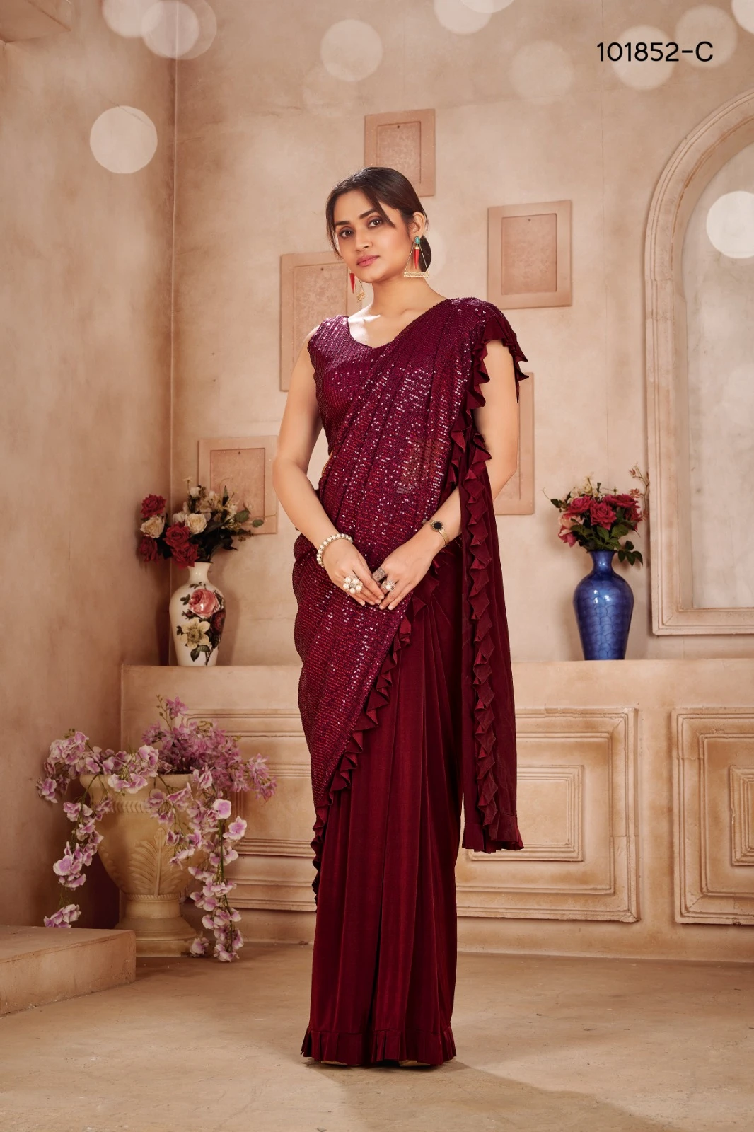 Amoha 101852 Imported Fabric Wholesale Readymade Sarees Catalog — Wholesale Sarees, AMOHA wholesale from Surat — view 4